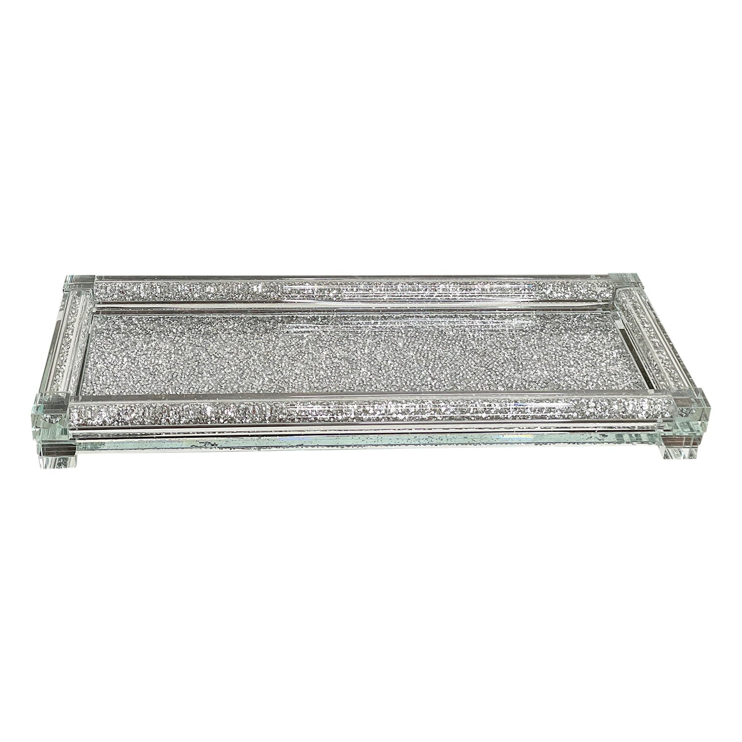 Silver Crushed Diamond Glass Tray in Gift Box