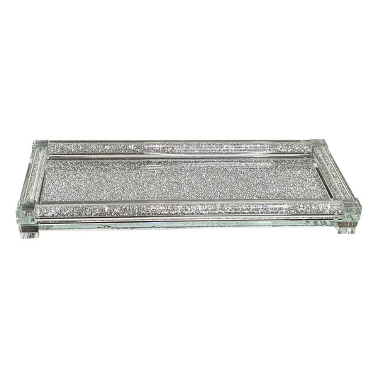 Silver Crushed Diamond Glass Tray in Gift Box