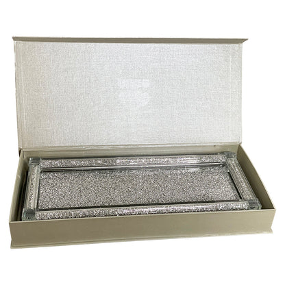 Silver Crushed Diamond Glass Tray in Gift Box