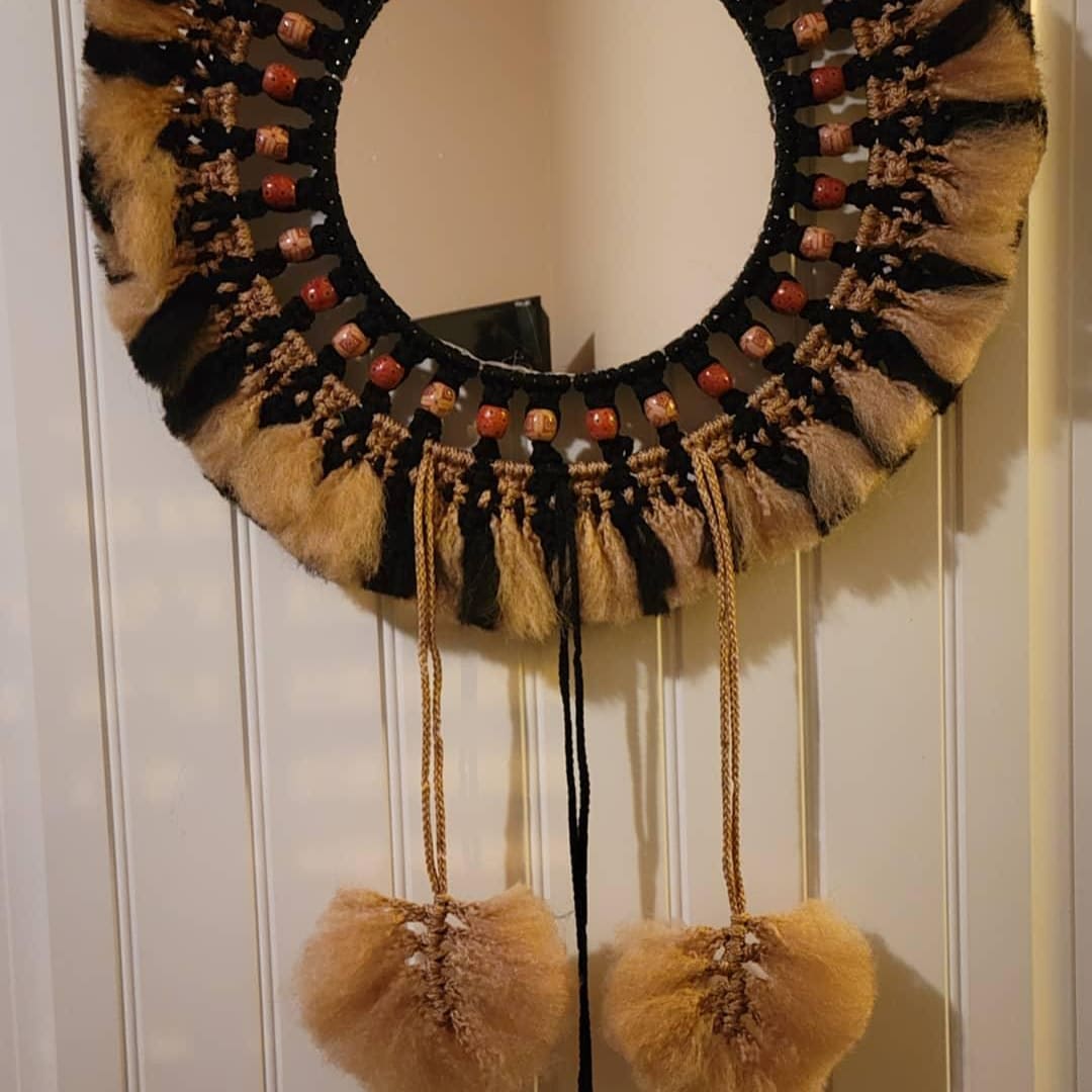 Black and Tan beaded mirror