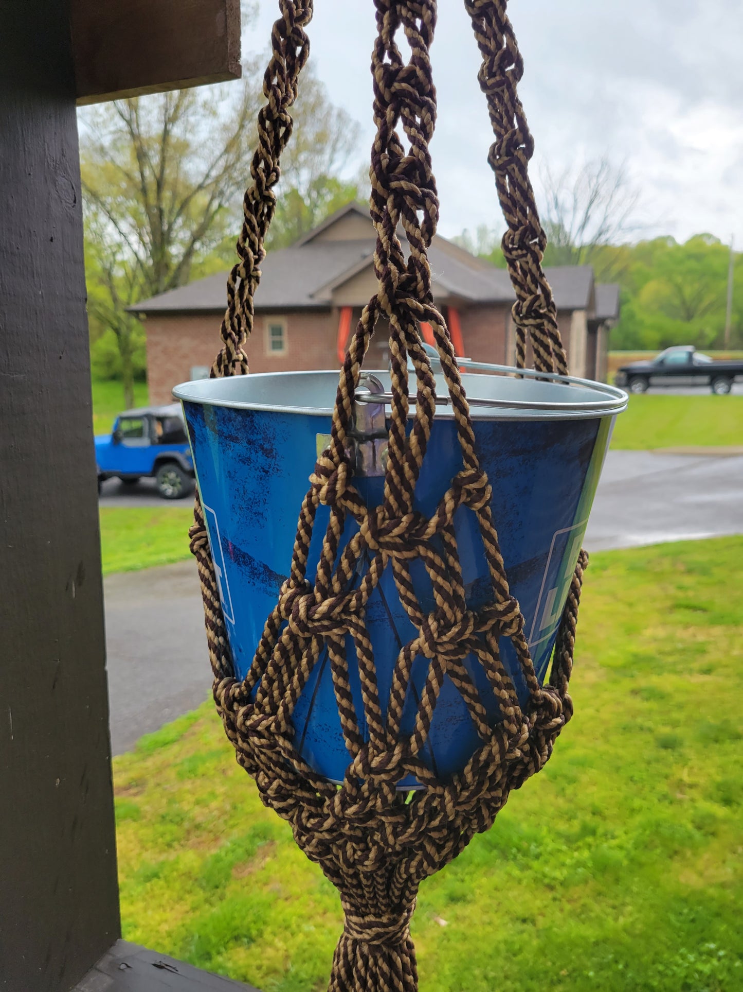 Tan and brown macrame plant hanger