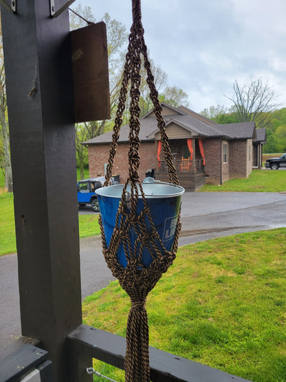 Tan and brown macrame plant hanger